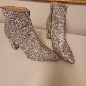 Betsey Johnson Cady Glittering Silver Ankle Booties